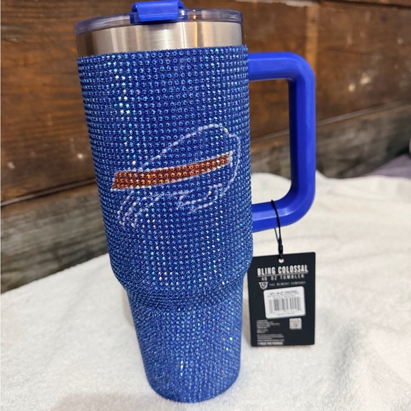 Blinged Fabulous Blue Buffalo Bills NFL Travel Mug with Handle - Picture 3 of 5